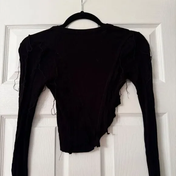 Sami Miro Vintage ASYMMETRIC LONG SLEEVE TEE IN BLACK RIB - Picture 4 of 7